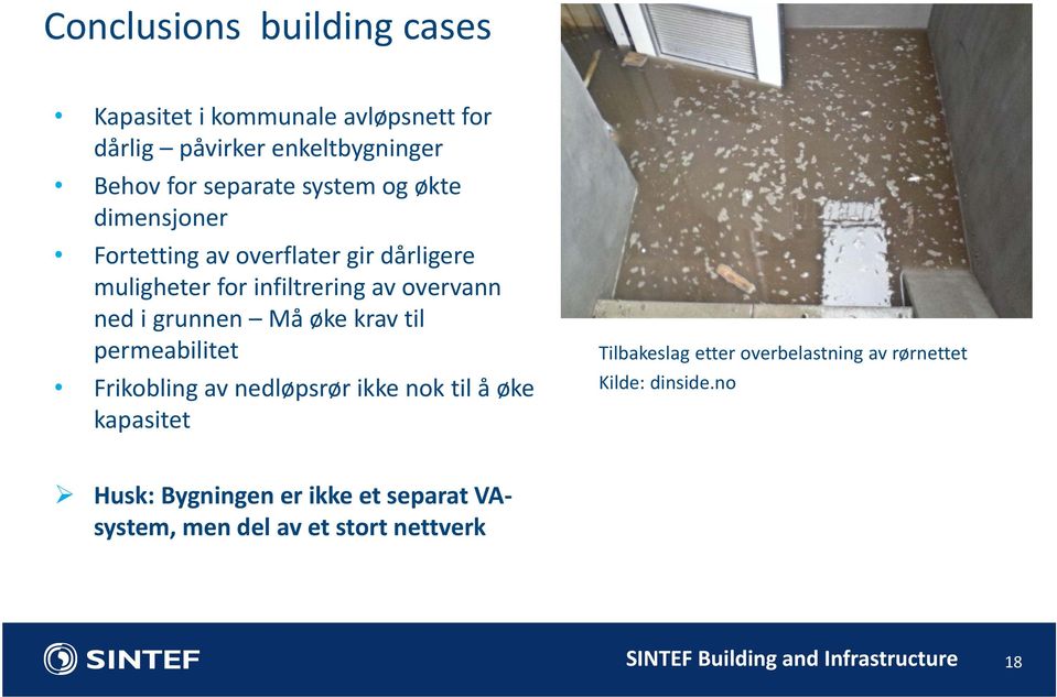 krav til permeabilitet Frikobling av nedløpsrør ikke nok til å øke kapasitet Tilbakeslag etter overbelastning av rørnettet