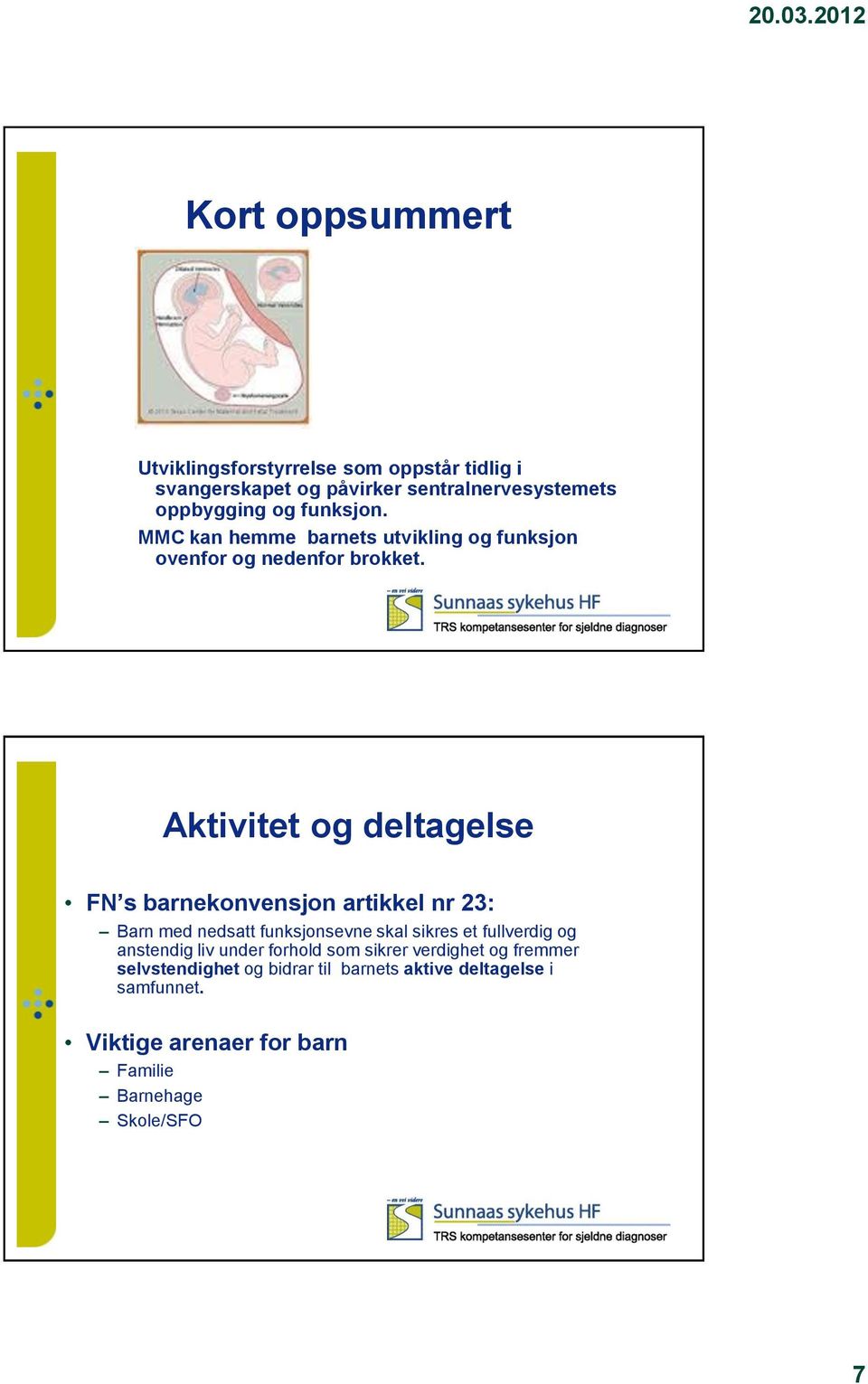 Aktivitet og deltagelse FN s barnekonvensjon artikkel nr 23: Barn med nedsatt funksjonsevne skal sikres et fullverdig og