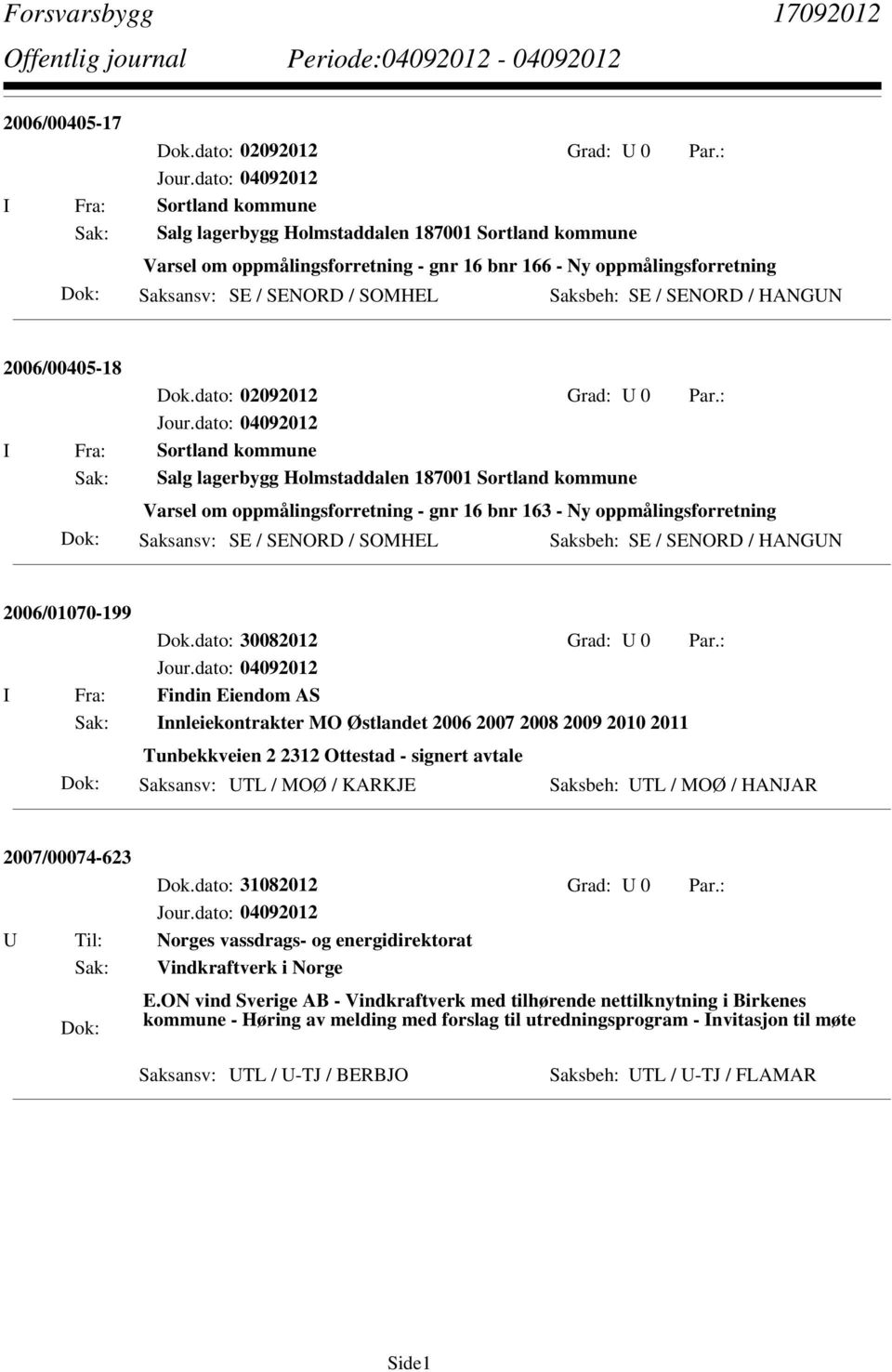 SE / SENORD / HANGUN 2006/00405-18 Dok.dato: 02092012 Grad: U 0 Par.