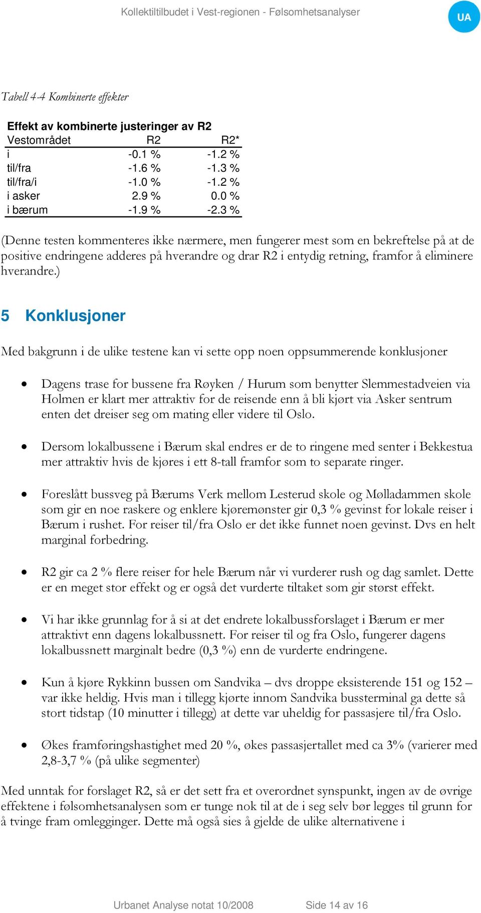 ) 5 Konklusjoner Med bakgrunn i de ulike testene kan vi sette opp noen oppsummerende konklusjoner Dagens trase for bussene fra Røyken / Hurum som benytter Slemmestadveien via Holmen er klart mer