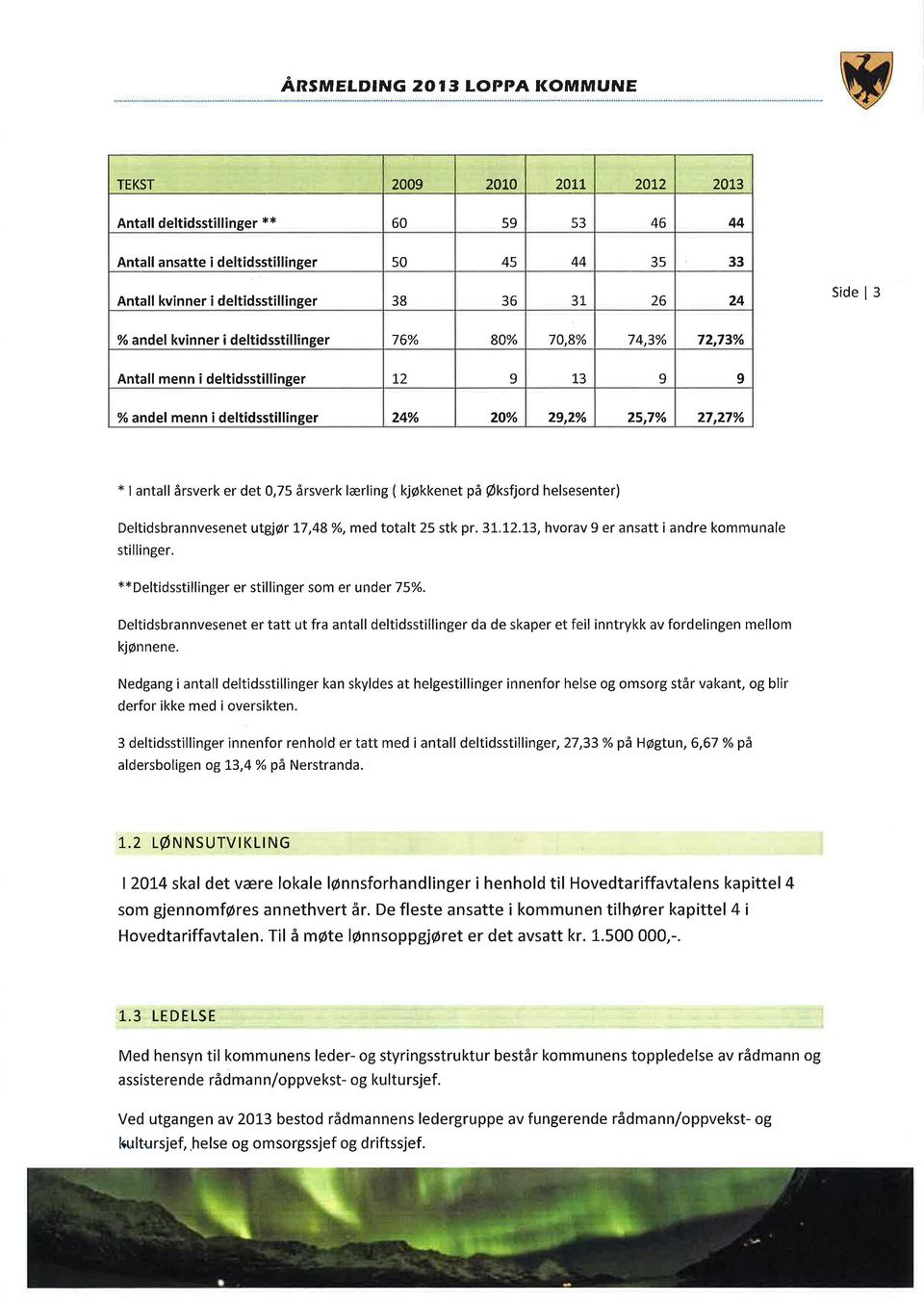 det,75 årsverk lærling ( kjøktenet på Øksfjord helsesenter) Deltidsbrannvesenet ulg ør 17,48 /o, med totalt 25 stk pr. 31.12.13, hvorav 9 er ansatt i andre kommunale stillinger.