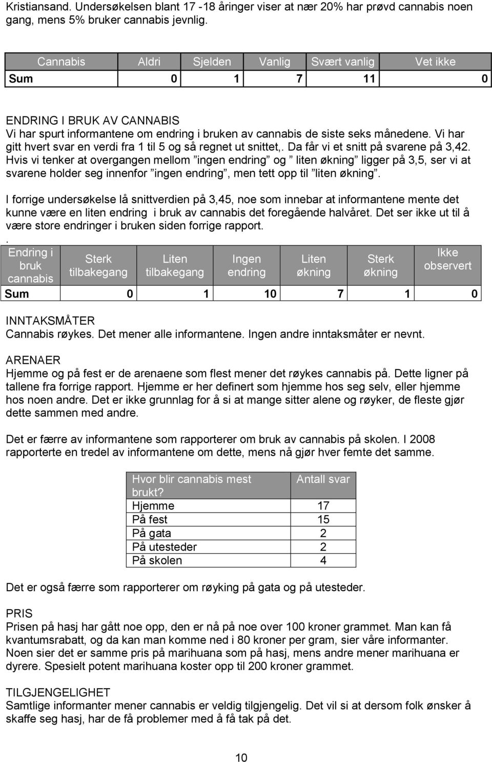 Vi har gitt hvert svar en verdi fra 1 til 5 og så regnet ut snittet,. Da får vi et snitt på svarene på 3,42.