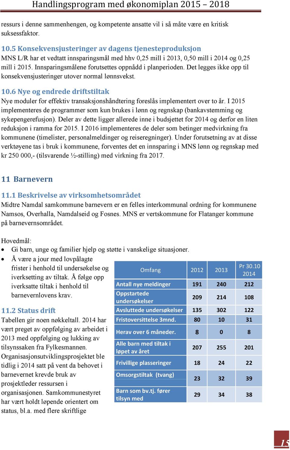 Innsparingsmålene forutsettes oppnådd i planperioden. Det legges ikke opp til konsekvensjusteringer utover normal lønnsvekst. 10.