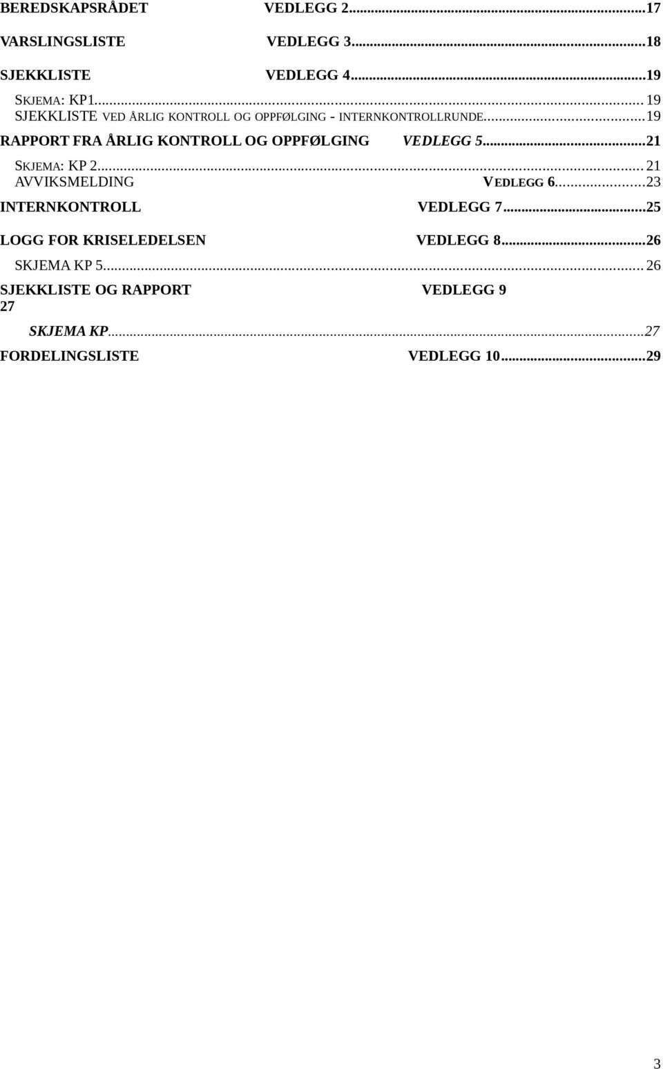 ..19 RAPPORT FRA ÅRLIG KONTROLL OG OPPFØLGING VEDLEGG 5...21 SKJEMA: KP 2... 21 AVVIKSMELDING VEDLEGG 6.