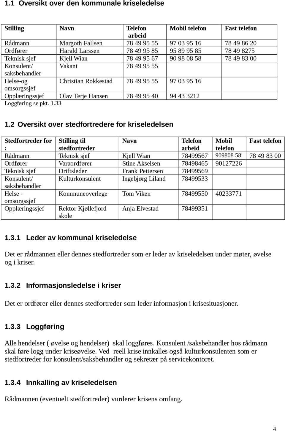 Opplæringssjef Olav Terje Hansen 78 49 95 40 94 43 3212 Loggføring se pkt. 1.33 1.