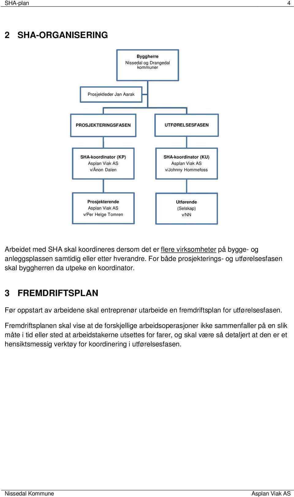 For både prosjekterings- og utførelsesfasen skal byggherren da utpeke en koordinator. 3 FREMDRIFTSPLAN Før oppstart av arbeidene skal entreprenør utarbeide en fremdriftsplan for utførelsesfasen.