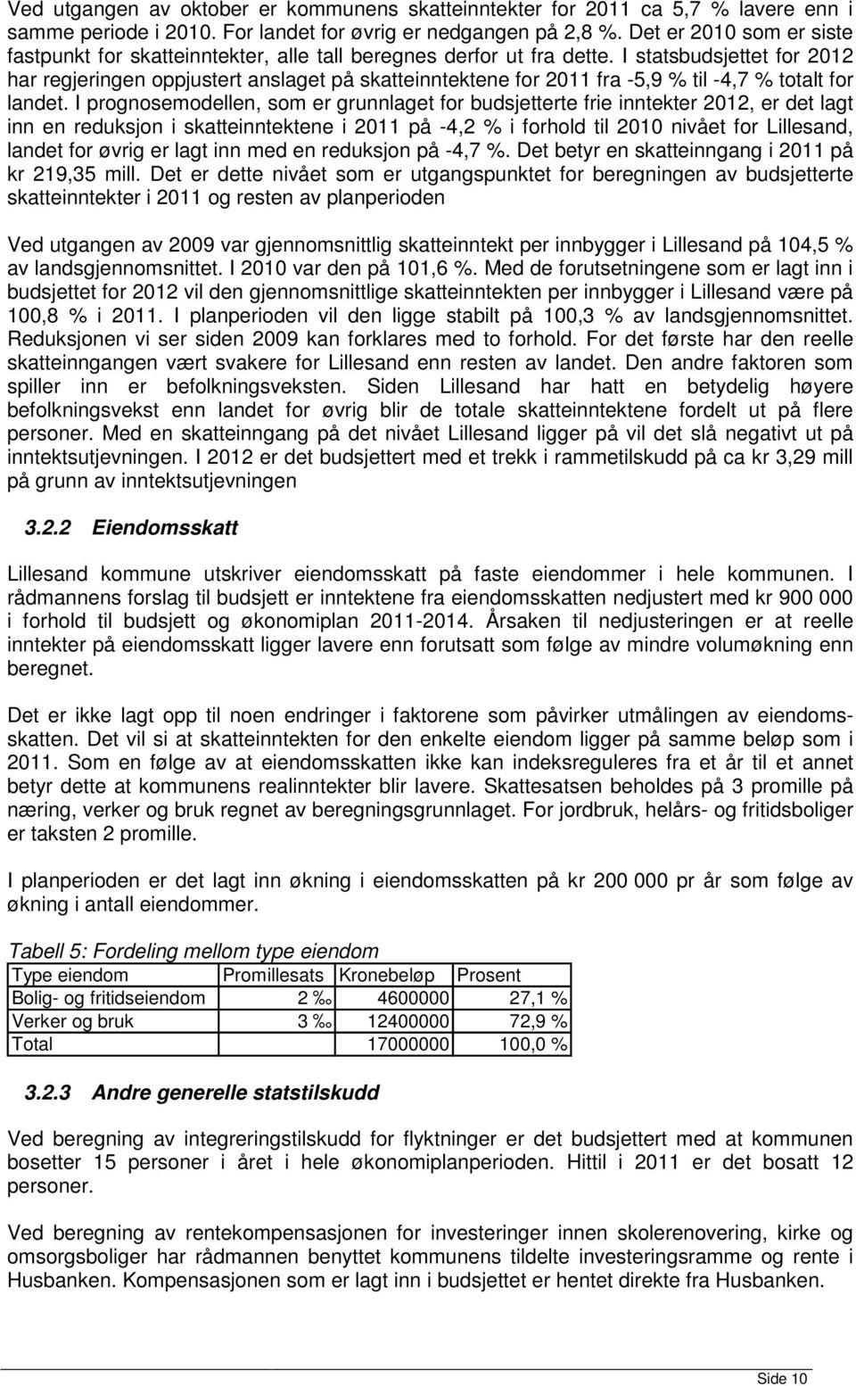 I statsbudsjettet for 2012 har regjeringen oppjustert anslaget på skatteinntektene for 2011 fra -5,9 % til -4,7 % totalt for landet.