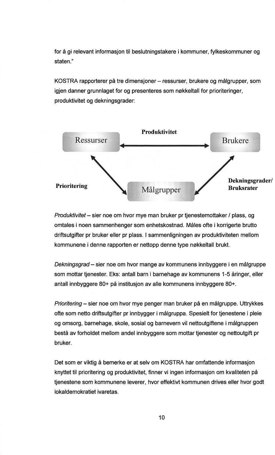 Produktivitet Prioritering Dekningsgrader/ Bruksrater Produktivitef - sier noe om hvor mye man bruker pr tjenestemottaker / plass, og omtales i noen sammenhenger som enhetskostnad.