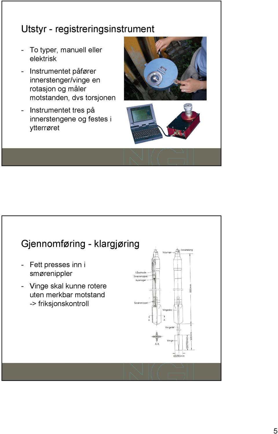 Instrumentet tres på innerstengene og festes i ytterrøret Gjennomføring - klargjøring -