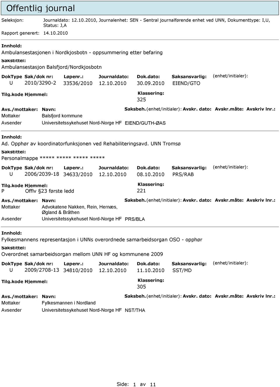 dato: Avskr.måte: Avskriv lnr.: Mottaker Balsfjord kommune niversitetssykehuset Nord-Norge HF EEND/GTH-ØAS Ad. Opphør av koordinatorfunksjonen ved Rehabiliteringsavd.