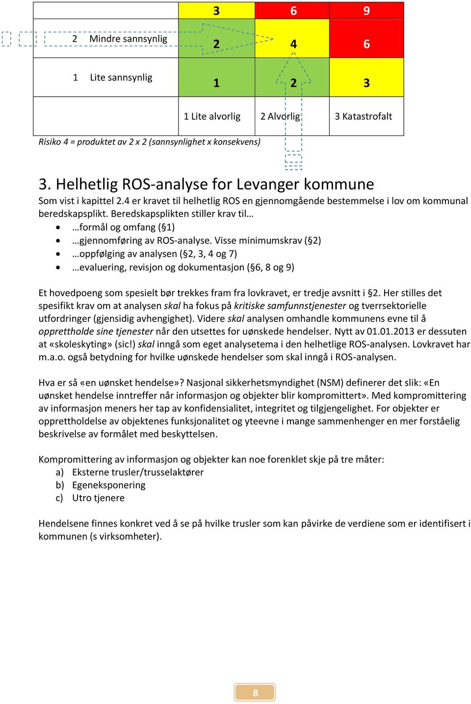 Beredskapsplikten stiller krav til formål og omfang ( 1) gjennomføring av ROS-analyse.