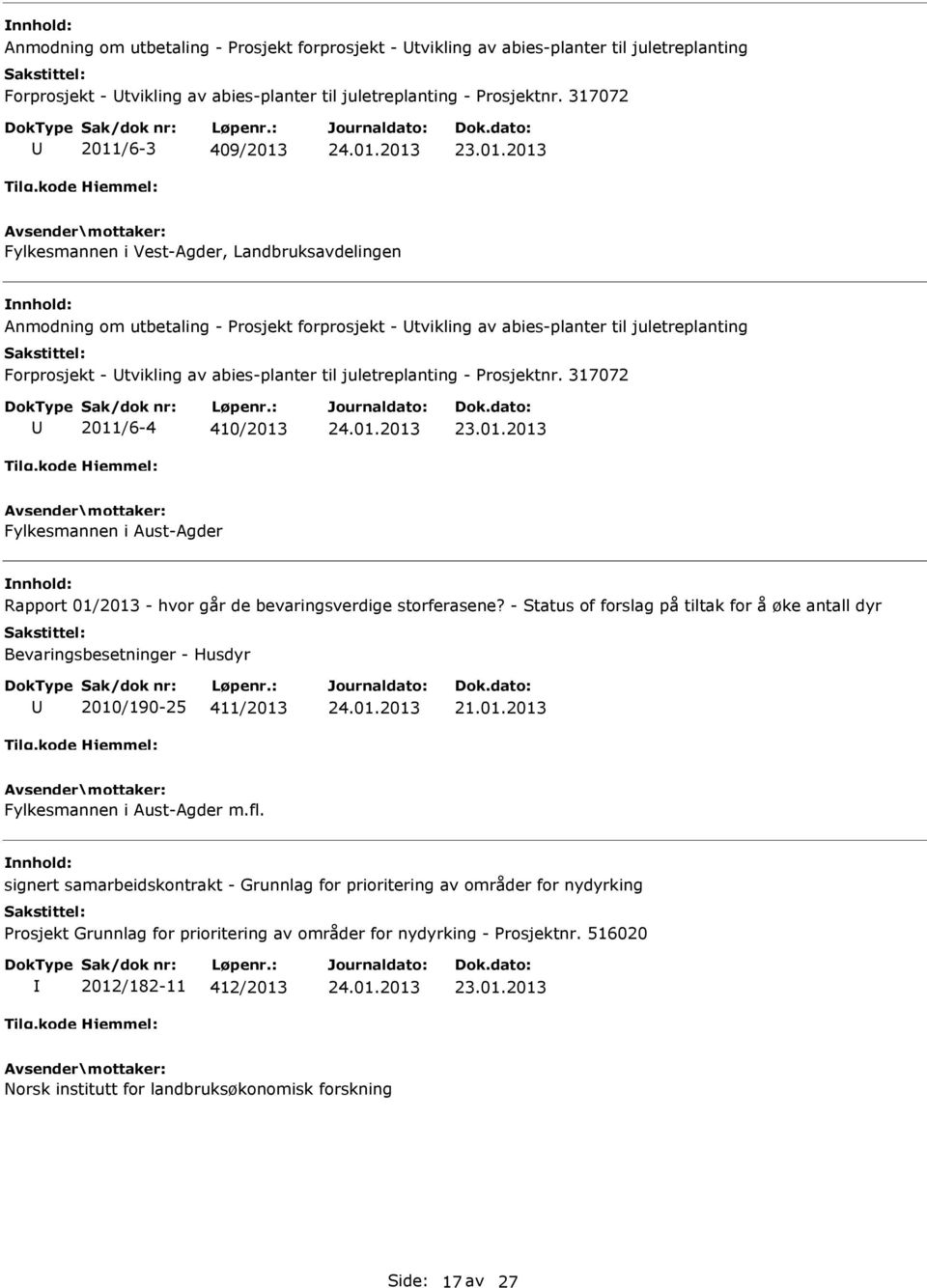 - Status of forslag på tiltak for å øke antall dyr Bevaringsbesetninger - Husdyr 2010/190-25 411/2013 Fylkesmannen i Aust-Agder m.fl.