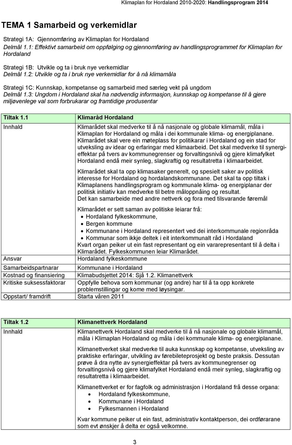 2: Utvikle og ta i bruk nye verkemidlar for å nå klimamåla Strategi 1C: Kunnskap, kompetanse og samarbeid med særleg vekt på ungdom Delmål 1.