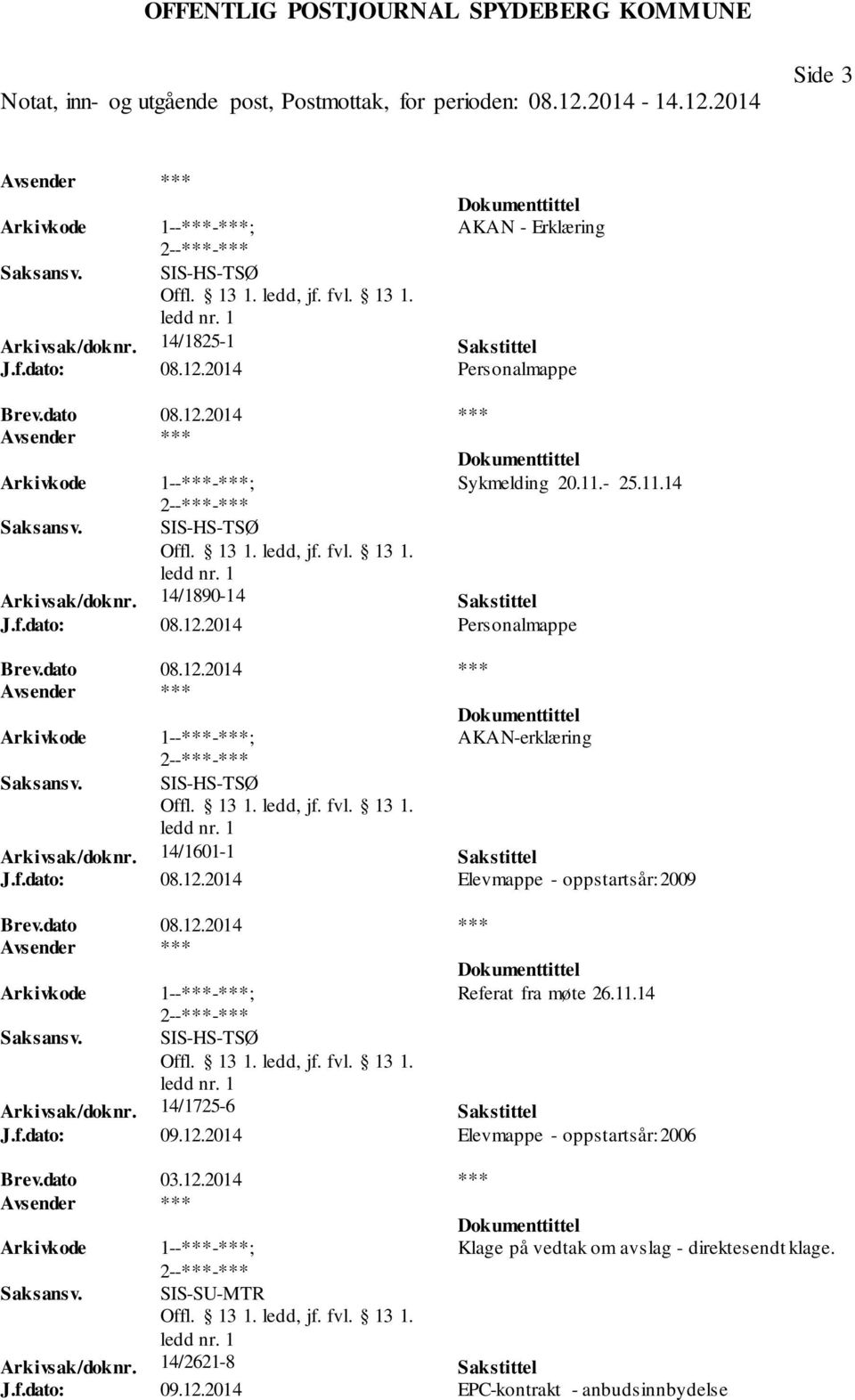 dato 08.12.2014 *** Referat fra møte 26.11.14 Arkivsak/doknr. 14/1725-6 Sakstittel J.f.dato: 09.12.2014 Elevmappe - oppstartsår: 2006 Brev.dato 03.12.2014 *** Klage på vedtak om avslag - direktesendt klage.