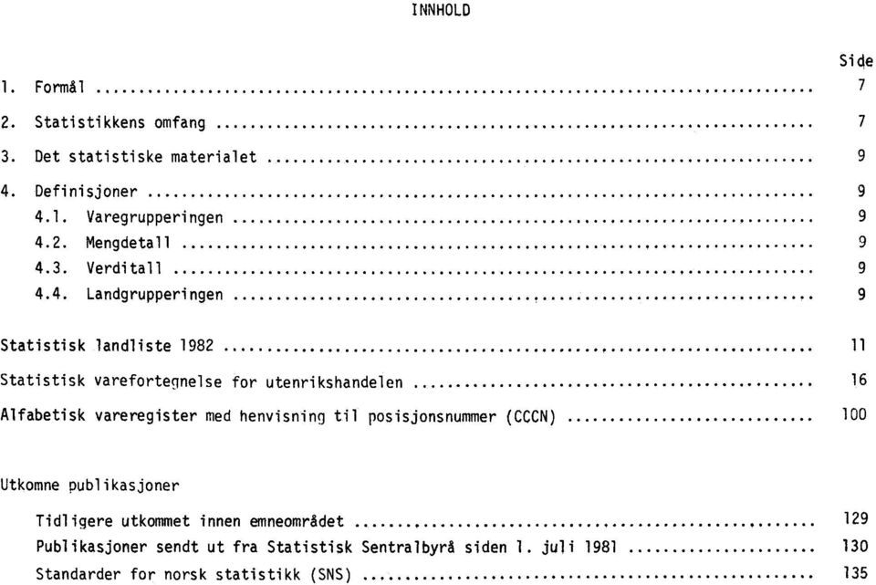 9 Statistisk landliste 1982,, 11 Statistisk varefortegnelse for utenrikshandelen 16 Alfabetisk vareregister med henvisning til