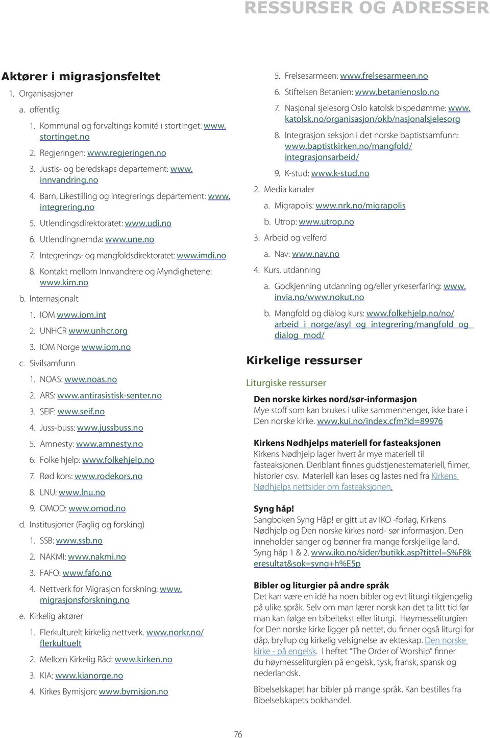 Integrerings- og mangfoldsdirektoratet: www.imdi.no 8. Kontakt mellom Innvandrere og Myndighetene: www.kim.no b. Internasjonalt 1. IOM www.iom.int 2. UNHCR www.unhcr.org 3. IOM Norge www.iom.no c.