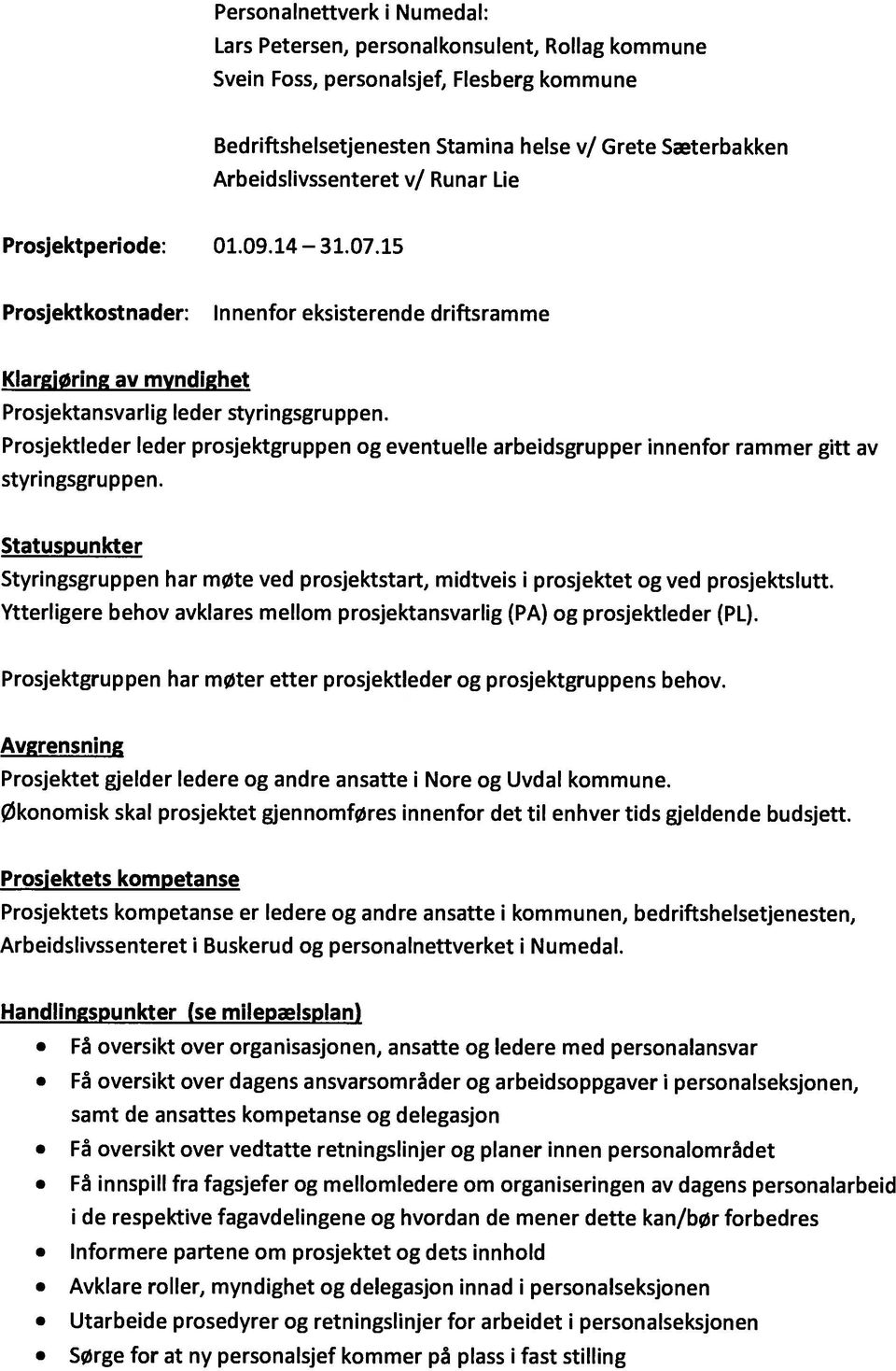 Prosjektleder leder prosjektgruppen og eventuelle arbeidsgrupper innenfor rammer gitt av styringsgruppen.