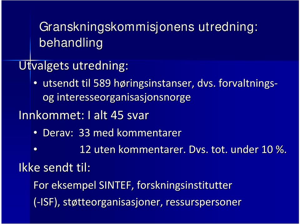 forvaltnings og interesseorganisasjonsnorge Innkommet: I alt 45 svar Derav: 33 med