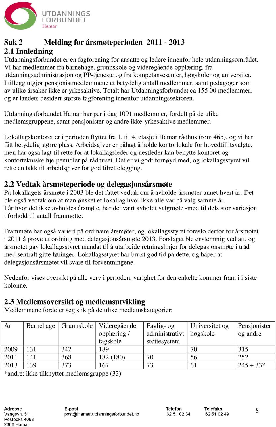 I tillegg utgjør pensjonistmedlemmene et betydelig antall medlemmer, samt pedagoger som av ulike årsaker ikke er yrkesaktive.