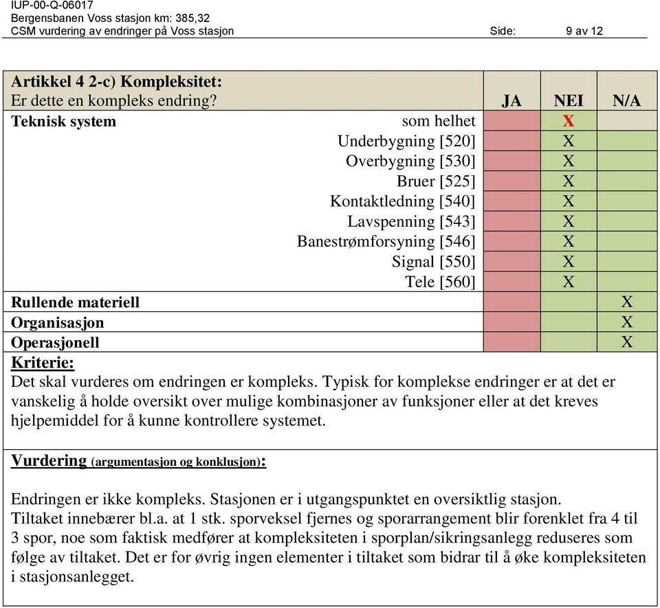 Organisasjon Operasjonell Kriterie: Det skal vurderes om endringen er kompleks.