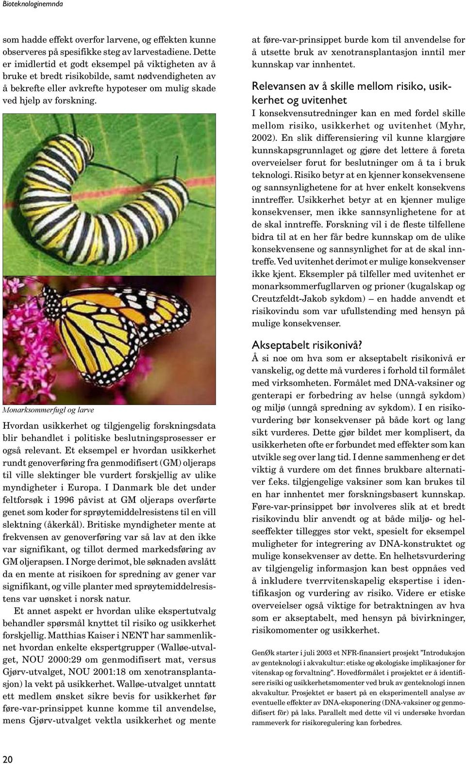 Monarksommerfugl og larve Hvordan usikkerhet og tilgjengelig forskningsdata blir behandlet i politiske beslutningsprosesser er også relevant.