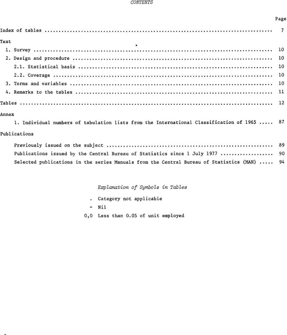 on the subject 89 Publications issued by the Central Bureau of Statistics since July 977 90 Selected publications in the series Manuals