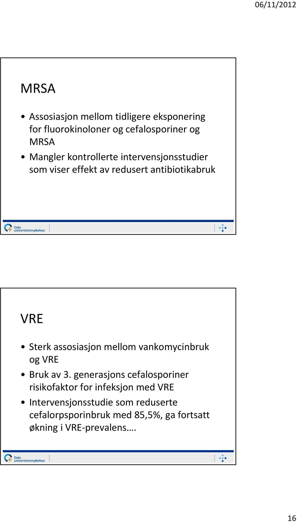 mellom vankomycinbruk og VRE Bruk av 3.