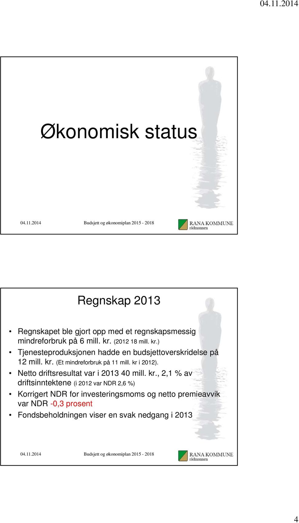 kr i 2012). Netto driftsresultat var i 2013 40 mill. kr.