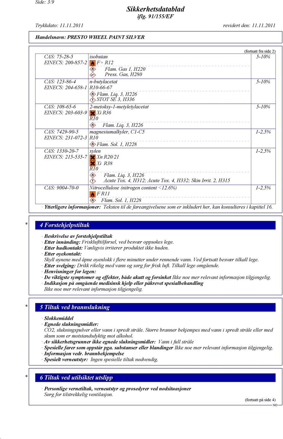 1, H228 xylen Xn R20/21 Xi R38 R10 Flam. Liq. 3, H226 Acute Tox. 4, H312; Acute Tox. 4, H332; Skin Irrit.