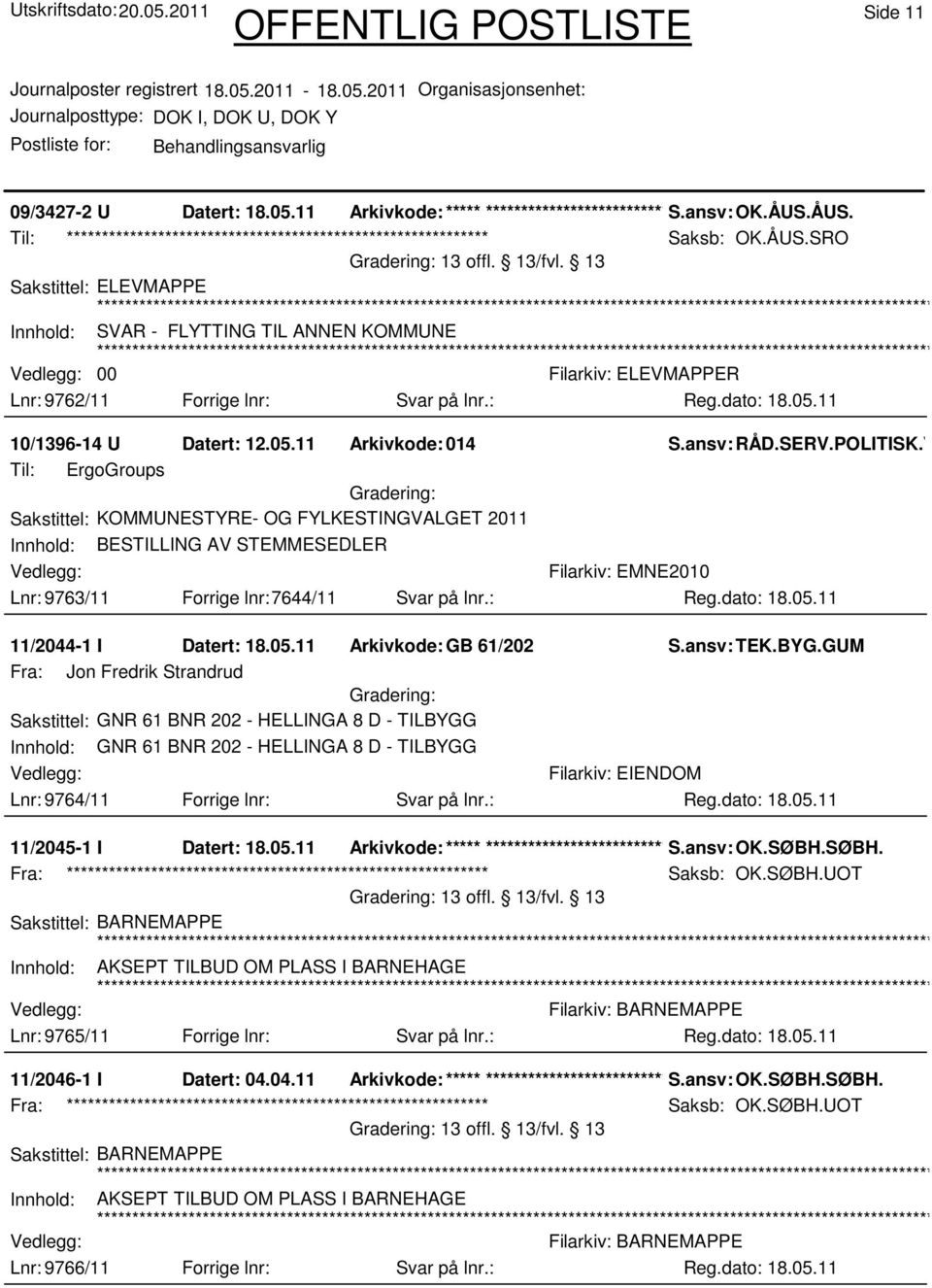 VBE Til: ErgoGroups Sakstittel: KOMMUNESTYRE- OG FYLKESTINGVALGET 2011 Innhold: BESTILLING AV STEMMESEDLER Lnr: 9763/11 Forrige lnr:7644/11 Svar på lnr.: 11/2044-1 I Datert: 18.05.