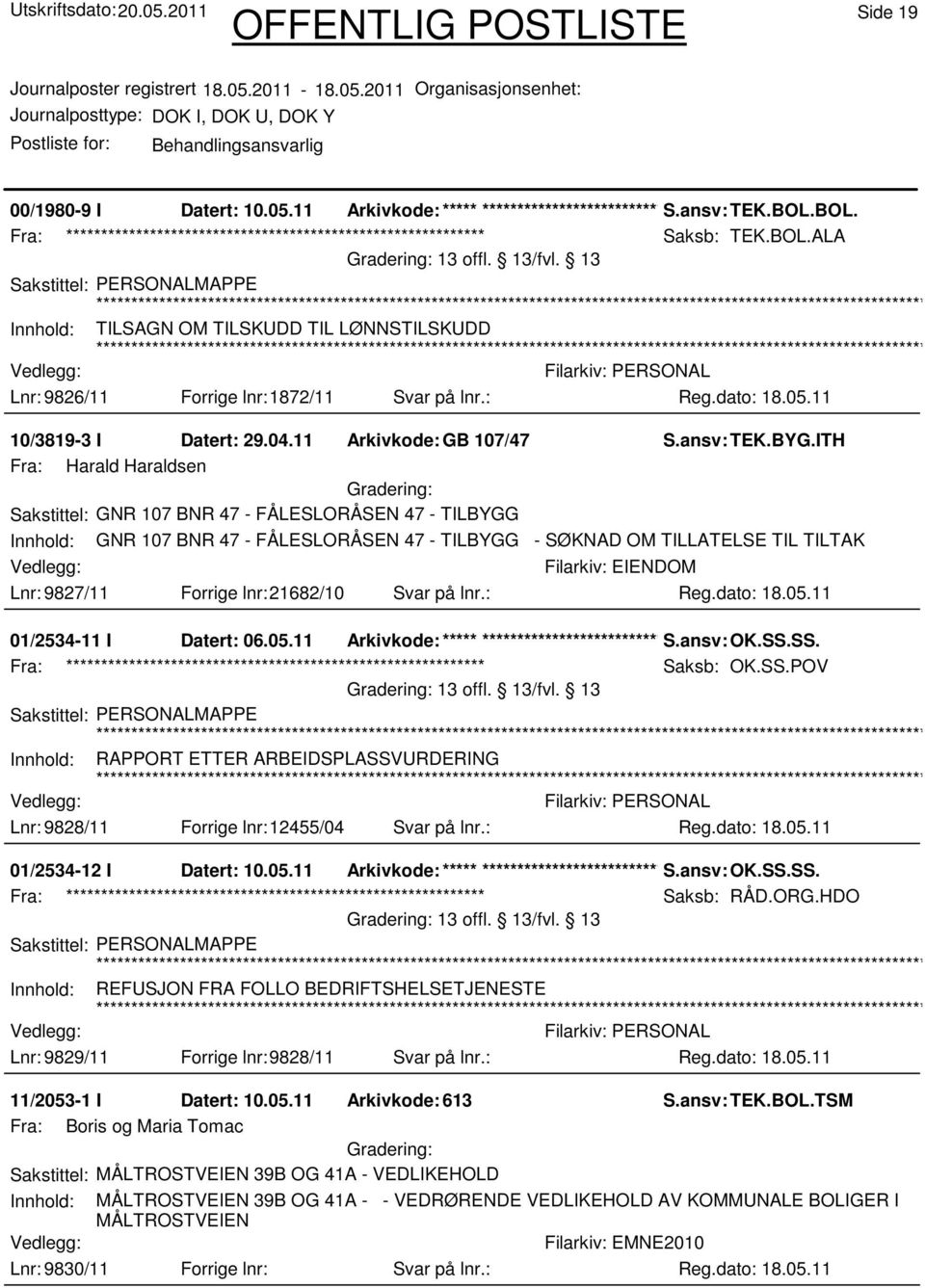 ITH Fra: Harald Haraldsen Sakstittel: GNR 107 BNR 47 - FÅLESLORÅSEN 47 - TILBYGG Innhold: GNR 107 BNR 47 - FÅLESLORÅSEN 47 - TILBYGG - SØKNAD OM TILLATELSE TIL TILTAK Lnr: 9827/11 Forrige