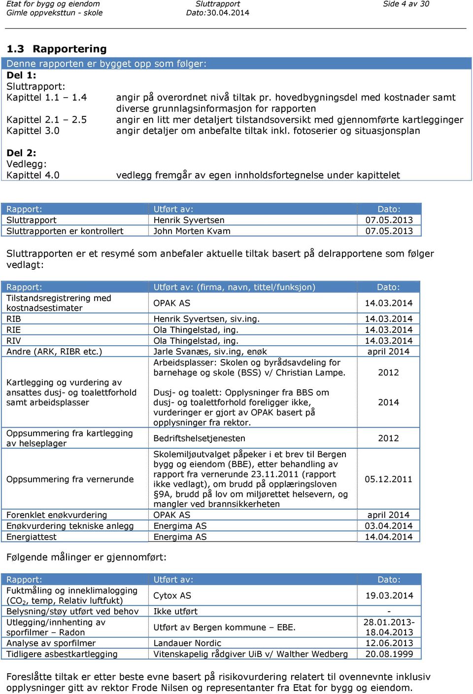 0 angir detaljer om anbefalte tiltak inkl. fotoserier og situasjonsplan Del 2: Vedlegg: Kapittel 4.