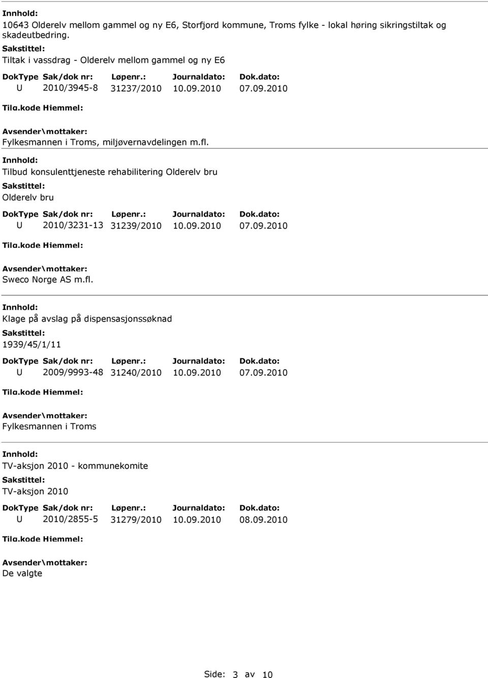 Tilbud konsulenttjeneste rehabilitering Olderelv bru Olderelv bru 2010/3231-13 31239/2010 Sweco Norge AS m.fl.