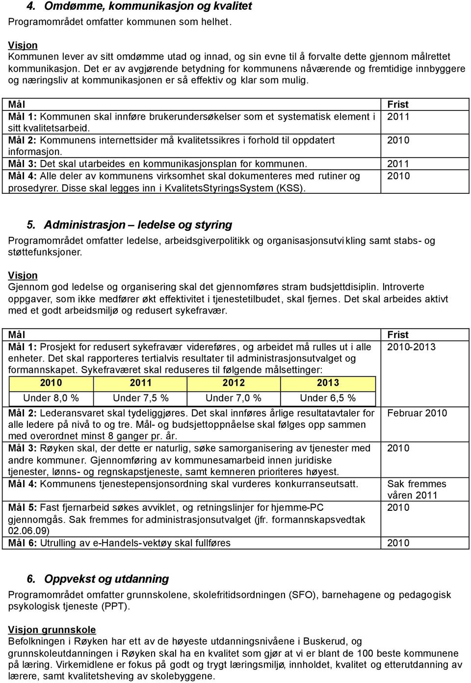 1: Kommunen skal innføre brukerundersøkelser som et systematisk element i sitt kvalitetsarbeid. 2: Kommunens internettsider må kvalitetssikres i forhold til oppdatert informasjon.