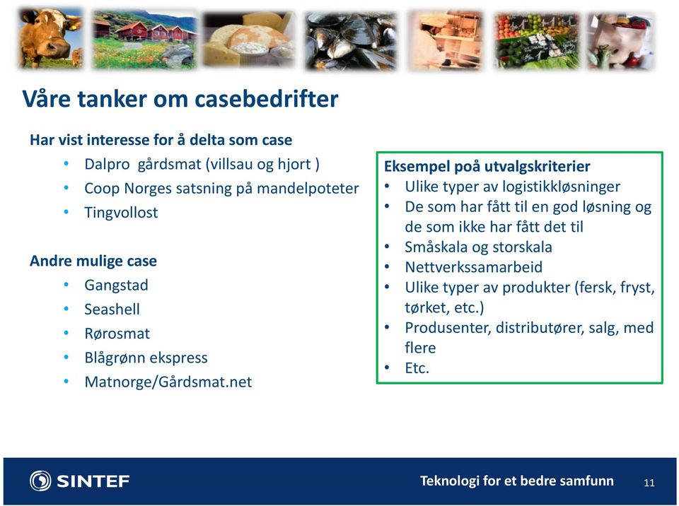 net Eksempel poå utvalgskriterier Ulike typer av logistikkløsninger De som har fått til en god løsning og de som ikke har fått