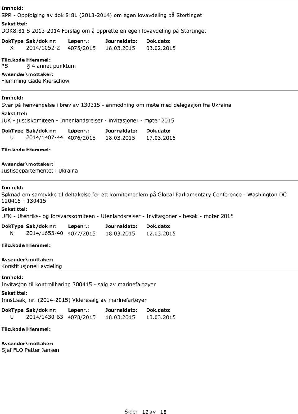 2015 Svar på henvendelse i brev av 13031