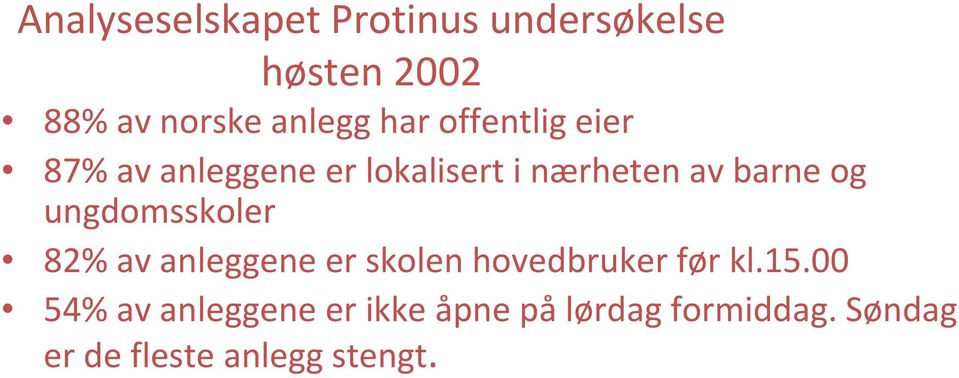 ungdomsskoler 82% av anleggene er skolen hovedbruker før kl.15.