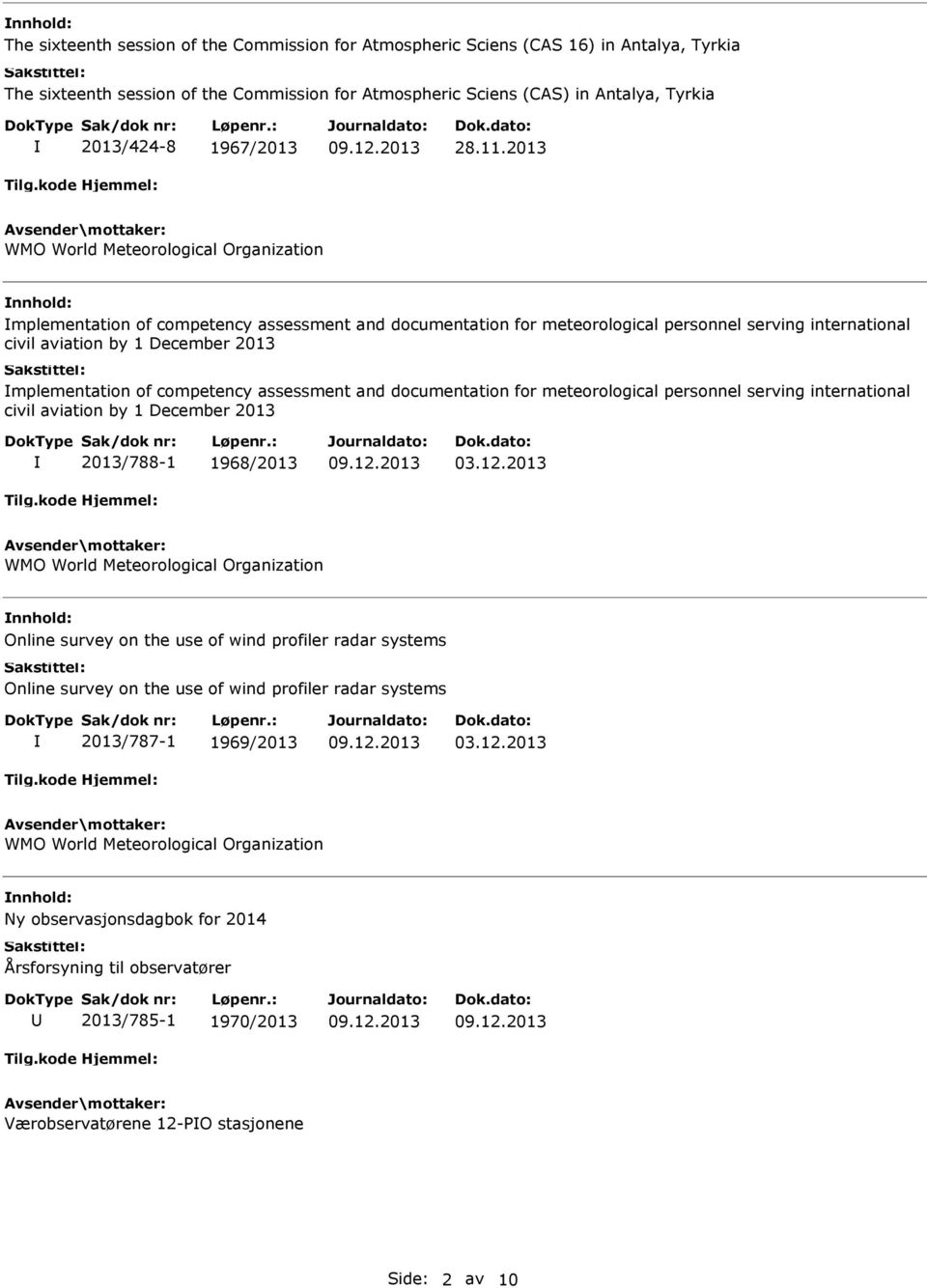 2013 WMO World Meteorological Organization mplementation of competency assessment and documentation for meteorological personnel serving international civil aviation by 1 December 2013 mplementation