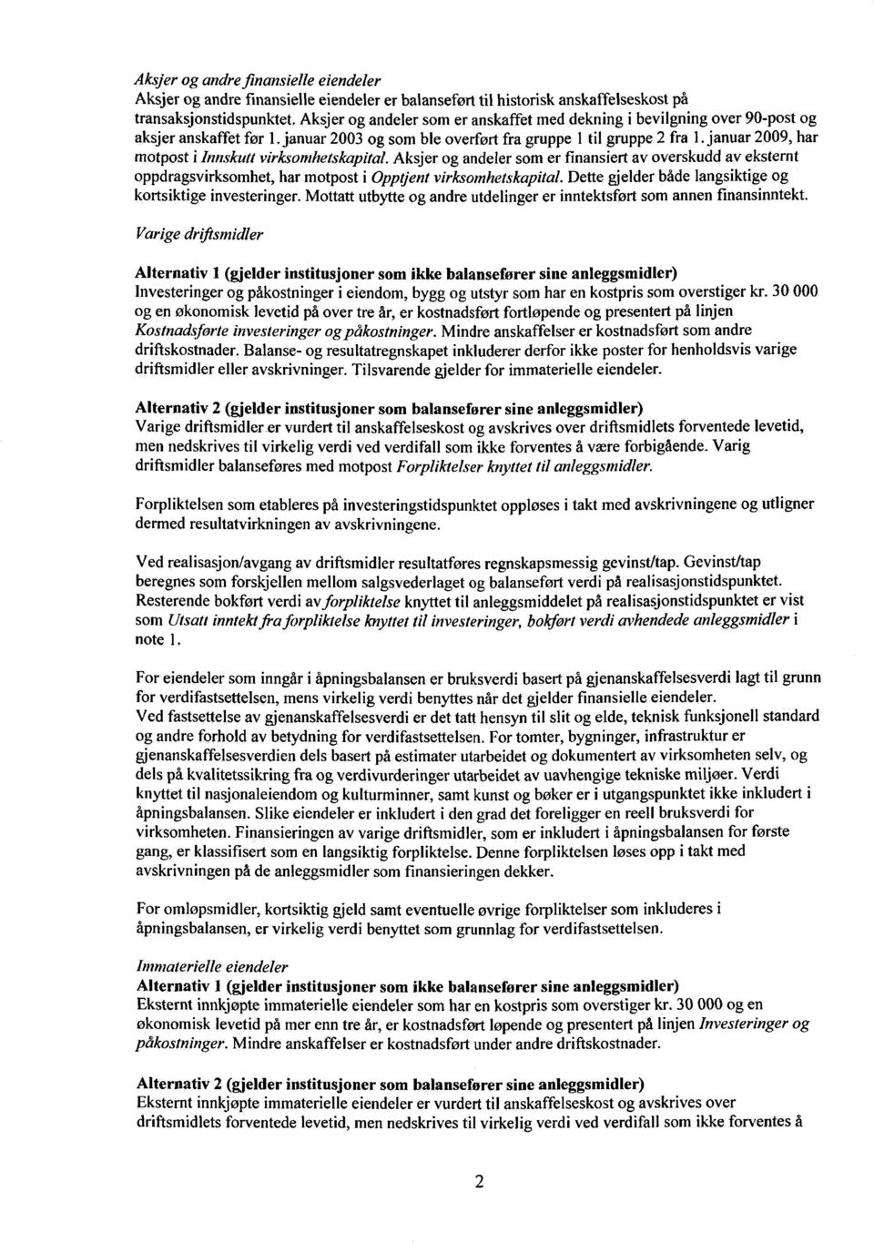 januar 2009, har motpost i Innskutt virksomhetskapital. Aksjer og andeler som er finansiert av overskudd av eksternt oppdragsvirksomhet, har motpost i Opptjent virksomhetskapital.