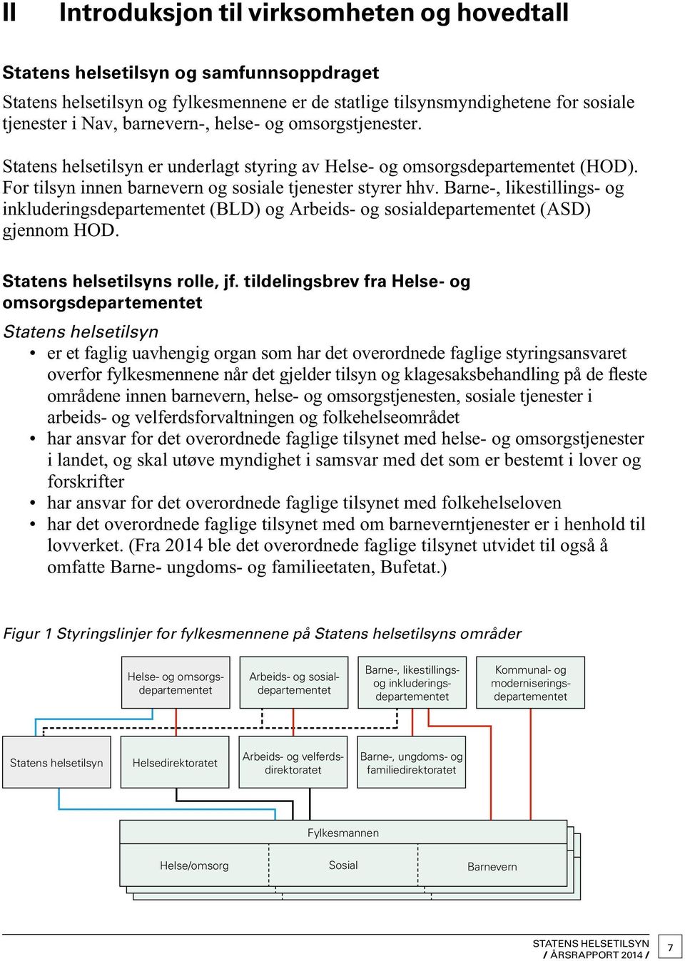 Barne-, likestillings- og inkluderingsdepartementet (BLD) og Arbeids- og sosialdepartementet (ASD) gjennom HOD. Statens helsetilsyns rolle, jf.