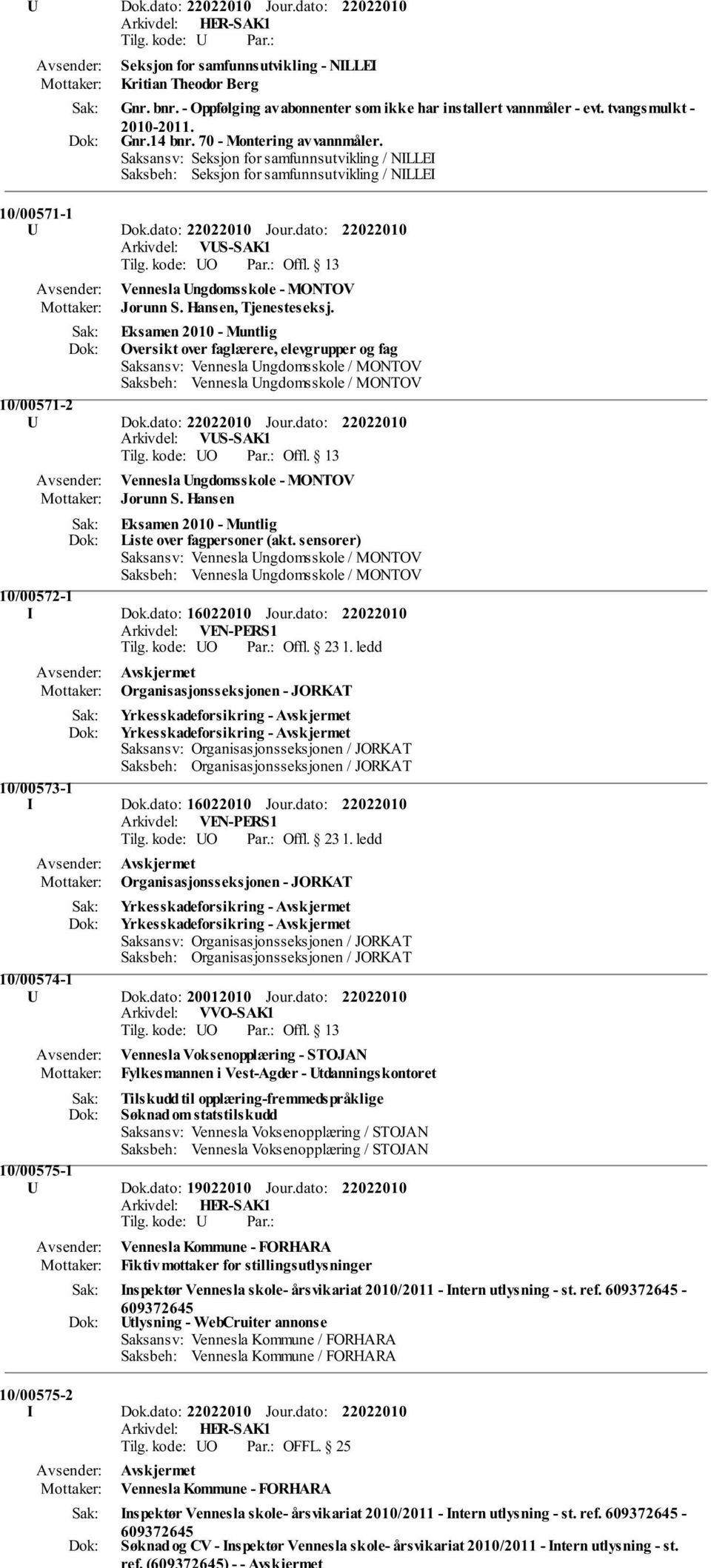 dato: Arkivdel: VUS-SAK1 Vennesla Ungdomsskole - MONTOV Jorunn S. Hansen, Tjenesteseksj.