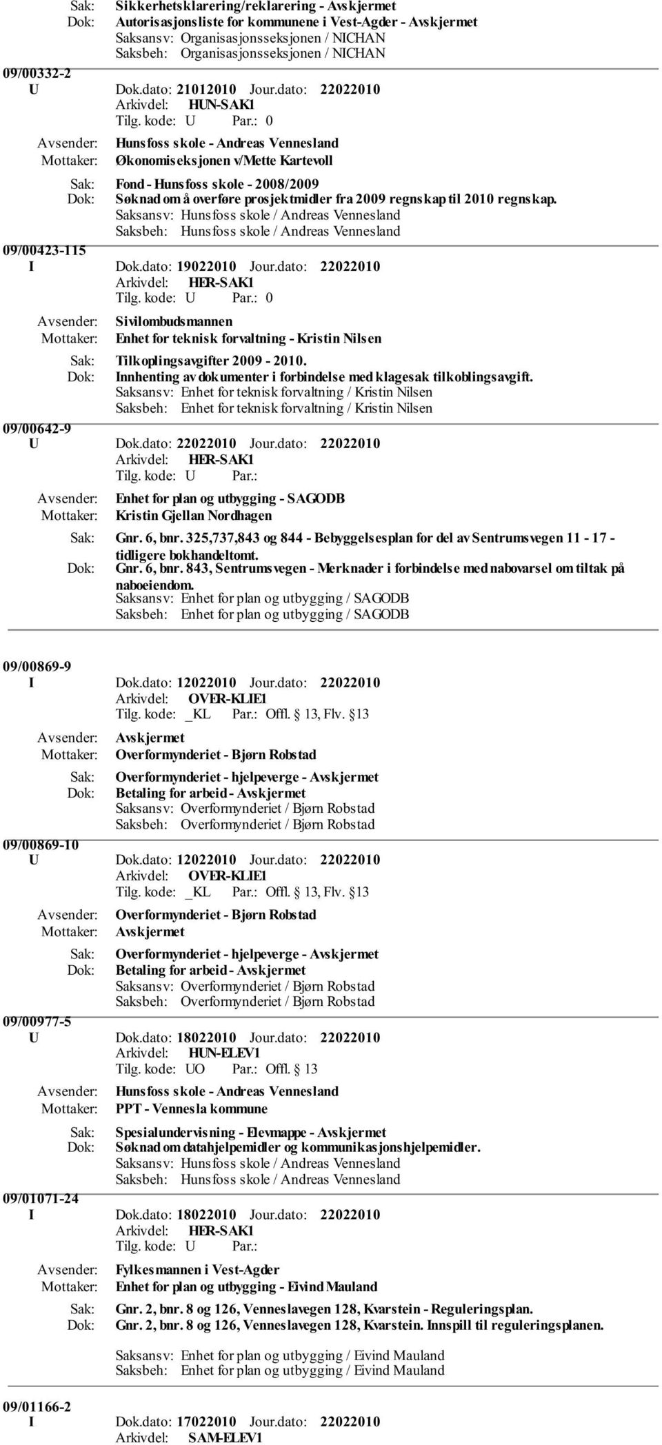 dato: Arkivdel: HUN-SAK1 0 Hunsfoss skole - Andreas Vennesland Økonomiseksjonen v/mette Kartevoll Fond - Hunsfoss skole - 2008/2009 Søknad om å overføre prosjektmidler fra 2009 regnskap til 2010