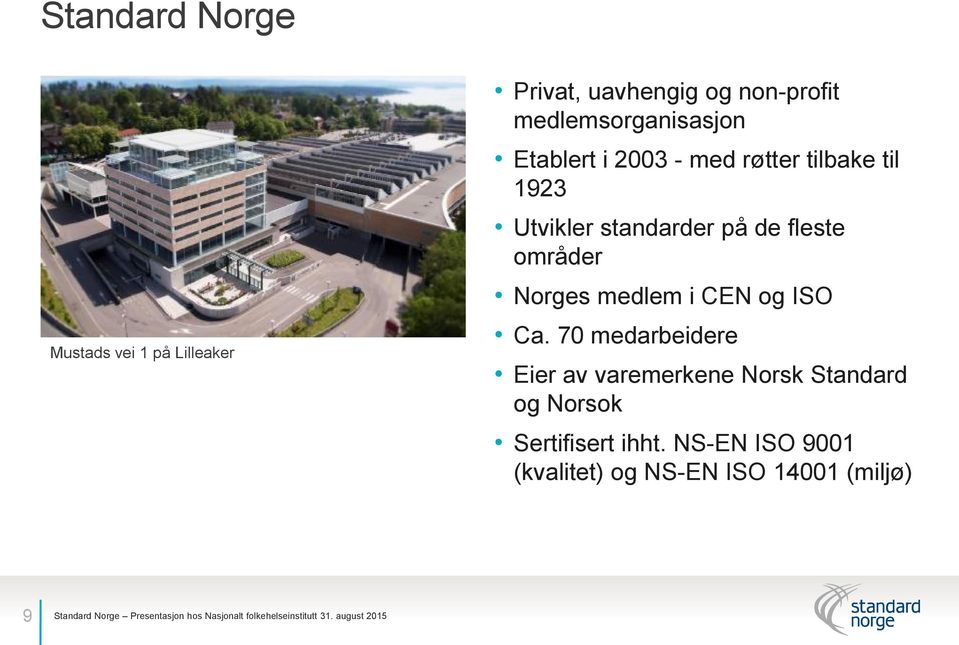 på de fleste områder Norges medlem i CEN og ISO Ca.