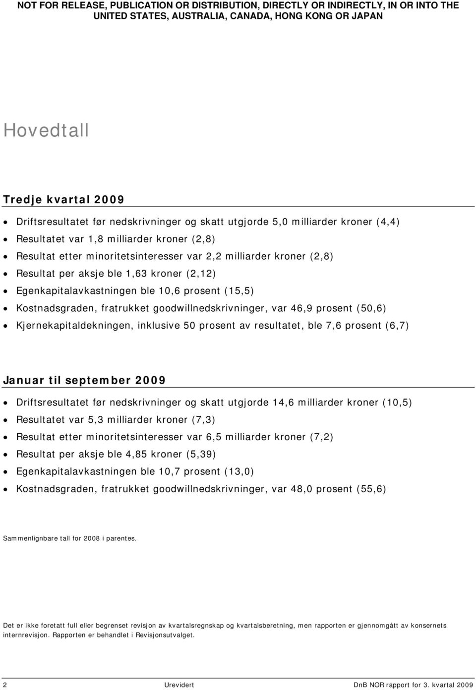 kroner (2,12) Egenkapitalavkastningen ble 10,6 prosent (15,5) Kostnadsgraden, fratrukket goodwillnedskrivninger, var 46,9 prosent (50,6) Kjernekapitaldekningen, inklusive 50 prosent av resultatet,