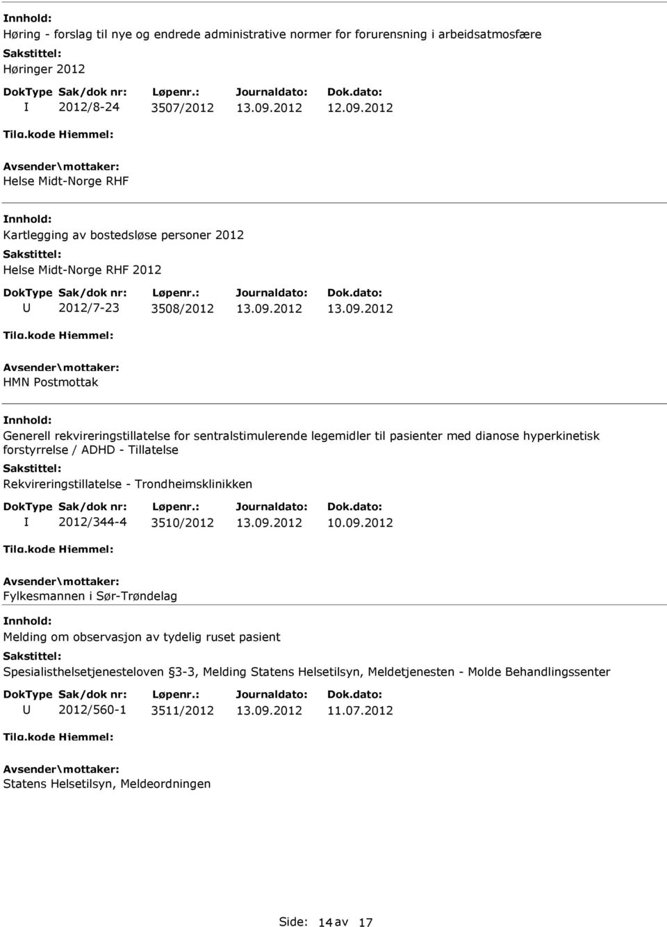 hyperkinetisk forstyrrelse / ADHD - Tillatelse Rekvireringstillatelse - Trondheimsklinikken 2012/344-4 3510/2012 Fylkesmannen i Sør-Trøndelag Melding om observasjon av tydelig