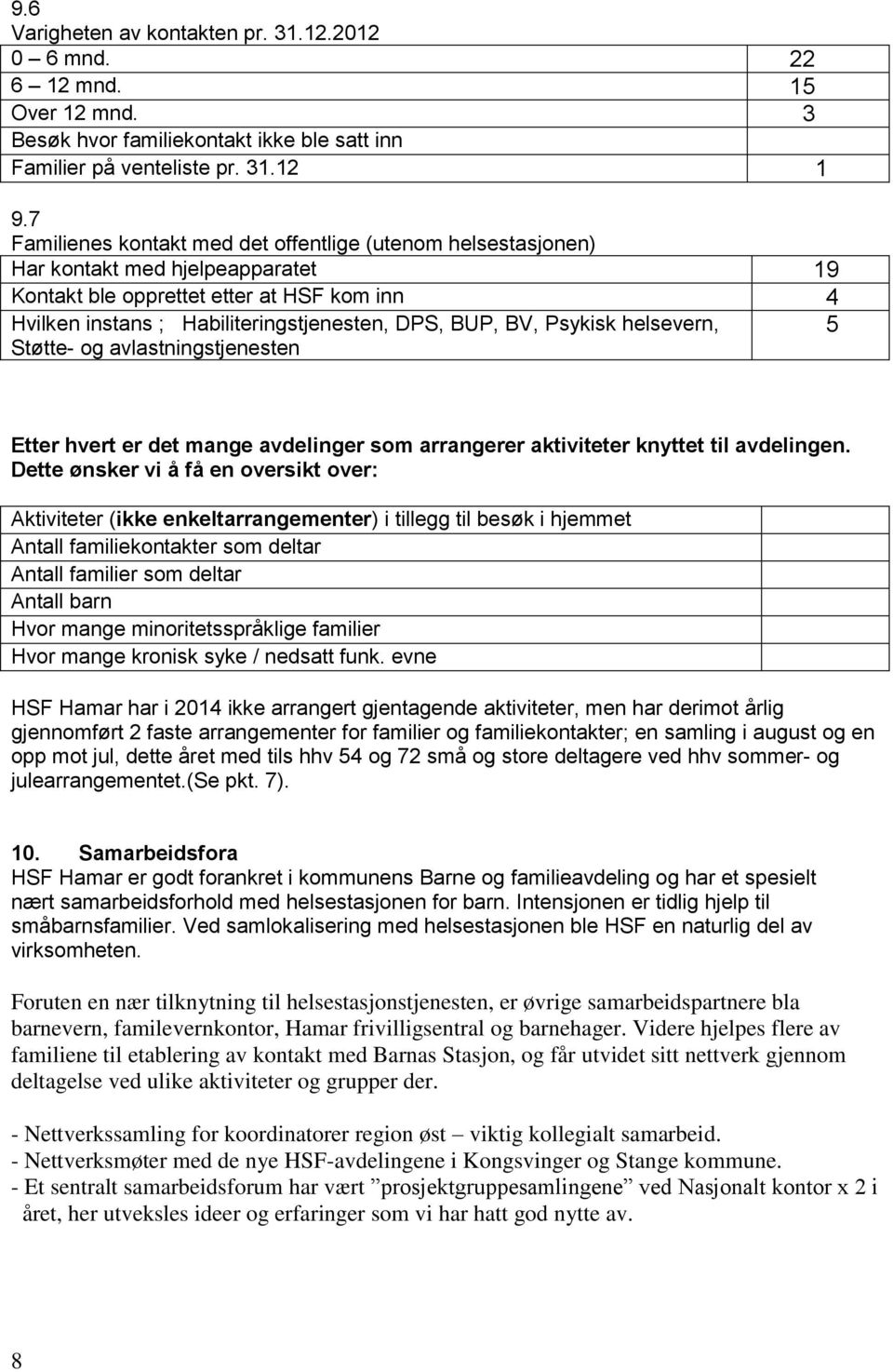 Psykisk helsevern, 5 Støtte- og avlastningstjenesten Etter hvert er det mange avdelinger som arrangerer aktiviteter knyttet til avdelingen.