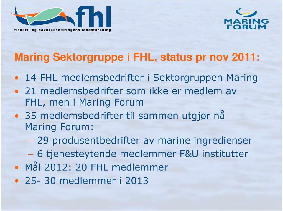 medlemsbedrifter til sammen utgjør nå Maring Forum: 29 produsentbedrifter av marine
