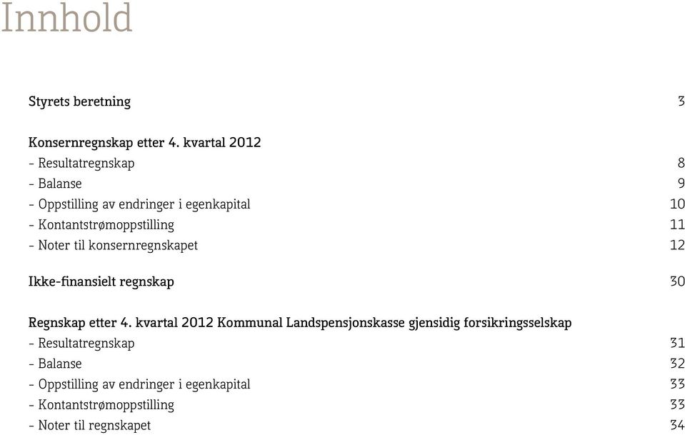 regnskap 30 Regnskap etter 2012 Kommunal Landspensjonskasse gjensidig forsikringsselskap - Resultatregnskap