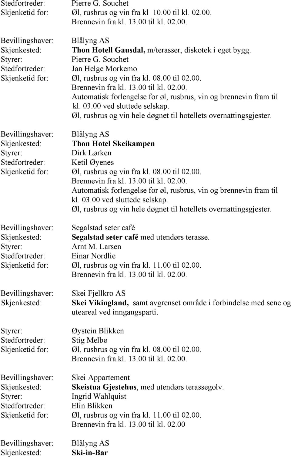 00 ved sluttede selskap. Øl, rusbrus og vin hele døgnet til hotellets overnattingsgjester.