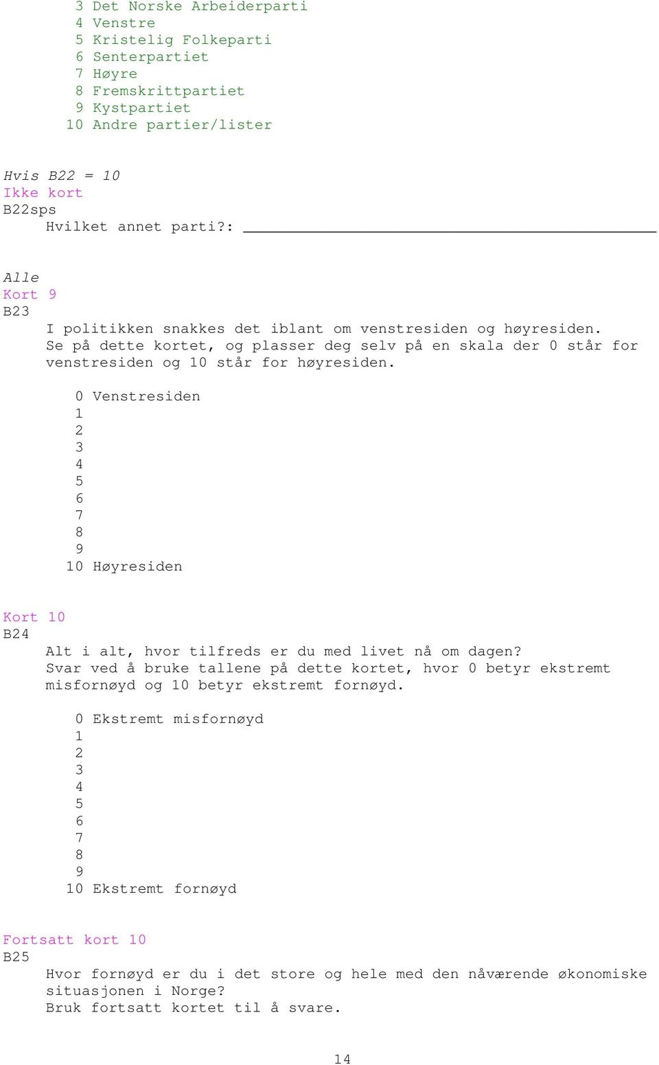 0 Venstresiden 1 2 3 4 5 6 7 8 9 10 Høyresiden Kort 10 B24 Alt i alt, hvor tilfreds er du med livet nå om dagen?